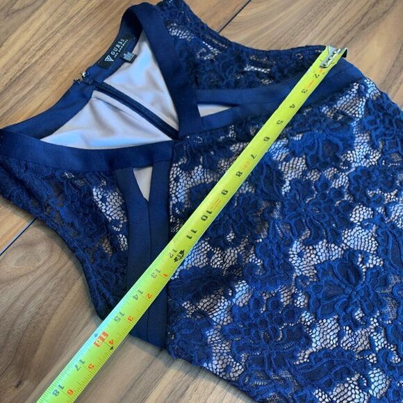 Dress, Guess, all stretch lace, navy over nude, sz 6, knee length, EUC - Picture 8 of 16
